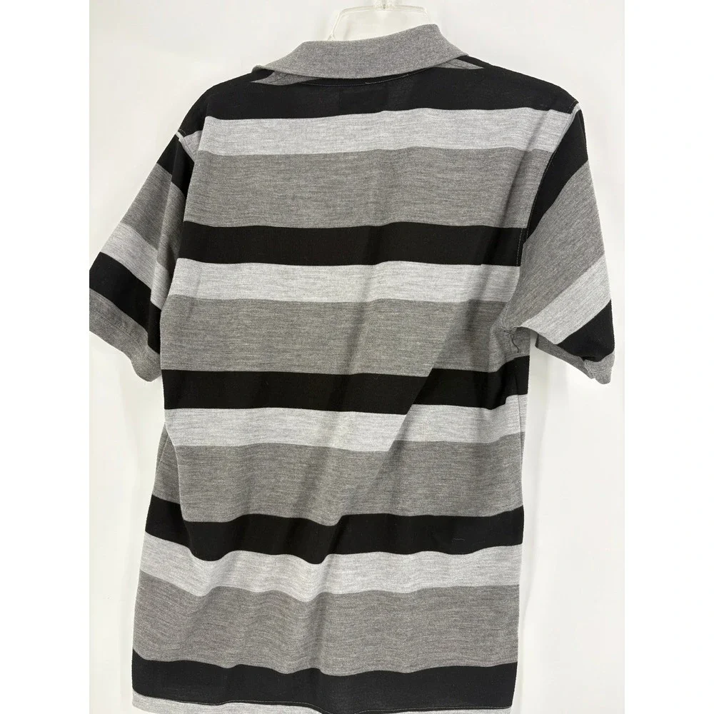 Mecca‎ Mens Gray Black Striped Short Sleeve Polo Shirt Size S Casual